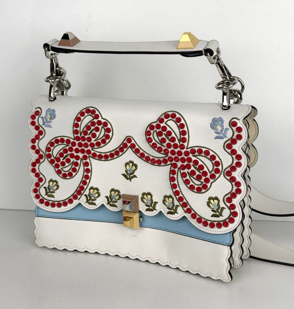 Fendi Vitello Liberty Scalloped Studded Flowers and Bows Kan I Shoulder Bag S-13